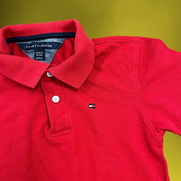 Tommy Hilfiger Polo Boys Medium 12/14 Flag Logo Red Button Up Shirt Embroidered - Picture 4 of 6